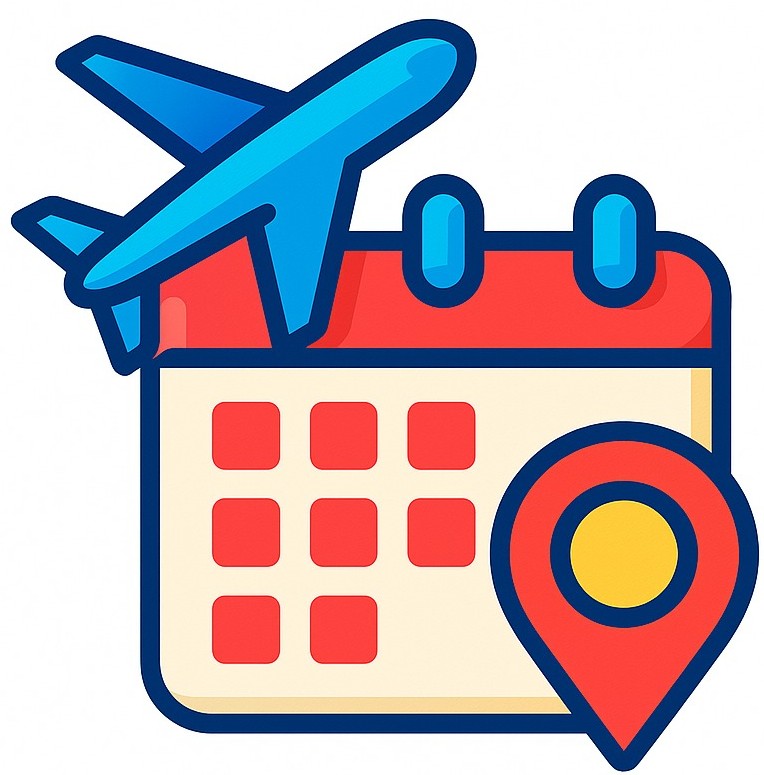 Notepad showing like a calendar of events with an airplane image on top